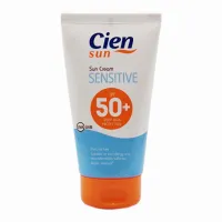 Cien Sun - کرم ضد آفتاب سین حاوی +SPF50 بی رنگ مناسب پوست حساس حجم 150 میل cien sun Sensitive Sunscreen Spf50+ Volume 150ml