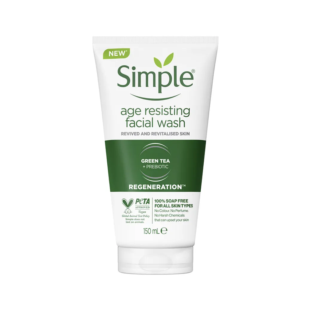 Simple - ژل شست و شوی چای سبز سیمپل حجم 150 میل Simple age resisting facial wash Volume 150ml