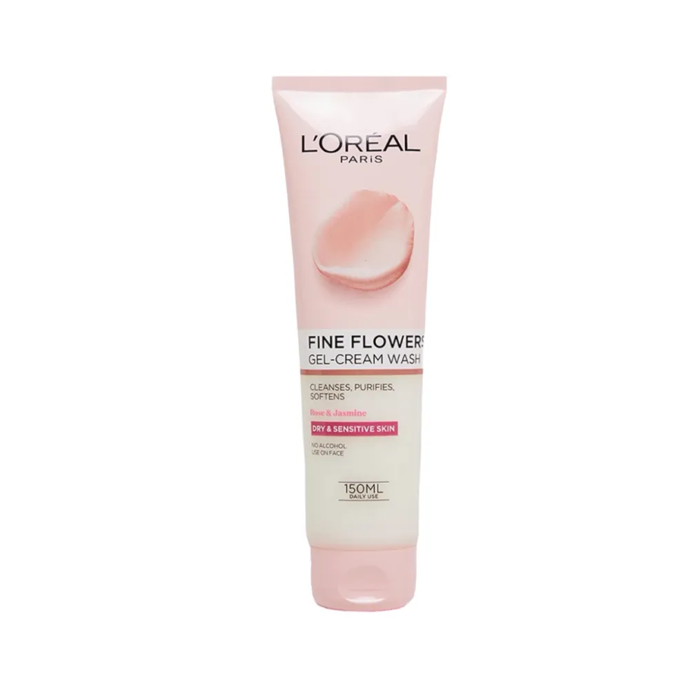 Loreal - ژل شستشوی صورت عصاره گل مناسب پوستهای خشک و حساس لورال LOREAL FINE FLOWERS GEL-CREAM WASH FOR DRY & SENSITIVE SKIN 150 ML