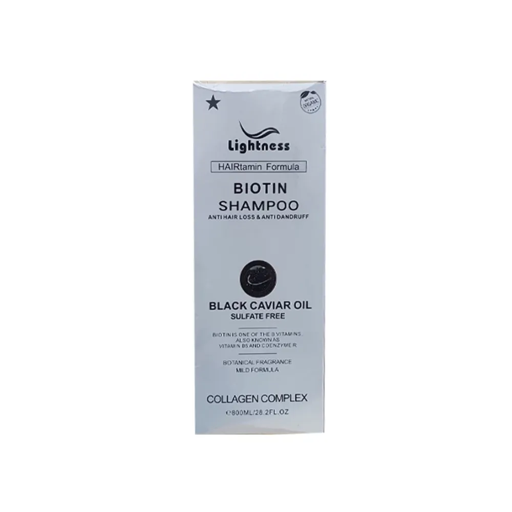 Lightness - شامپو مو فاقد سولفات روغن خاویار مدل بیوتین لایتنس حجم 800 میل Lightness biotin shampoo anti hair loss and anti dandruff with black caviar oil volume 800ml