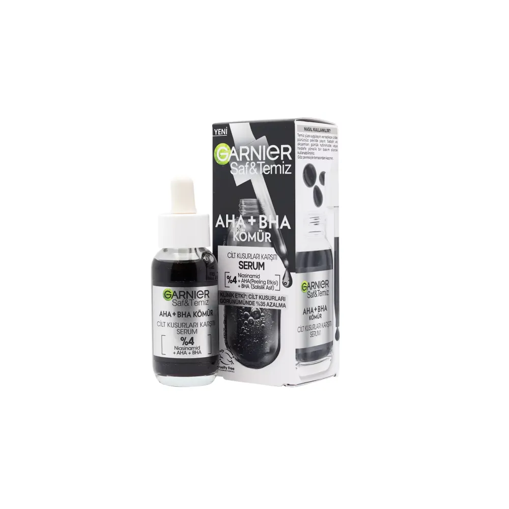 Garnier - سرم لایه بردار زغال گارنیر مدل AHA + BHA Garnier AHA + BHA & Niacinamide Charcoal Face Serum