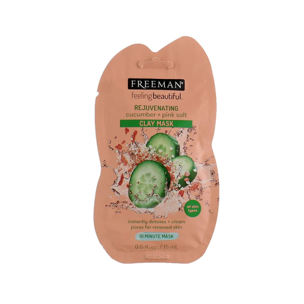Freeman - ماسک صورت خاک رسی نمک صورتی و خیار فریمن ساشه ای حجم 15 میل freeman cucumber and pink salt mask