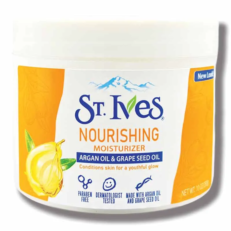 St Ives - کرم آبرسان و مرطوب کننده سنت ایوز مدل روغن ارگان و هسته انگور حجم 283 گرم ST ives Nourishing Moisturizer Argan Oil and Grape Seed Oil Volume 283gr