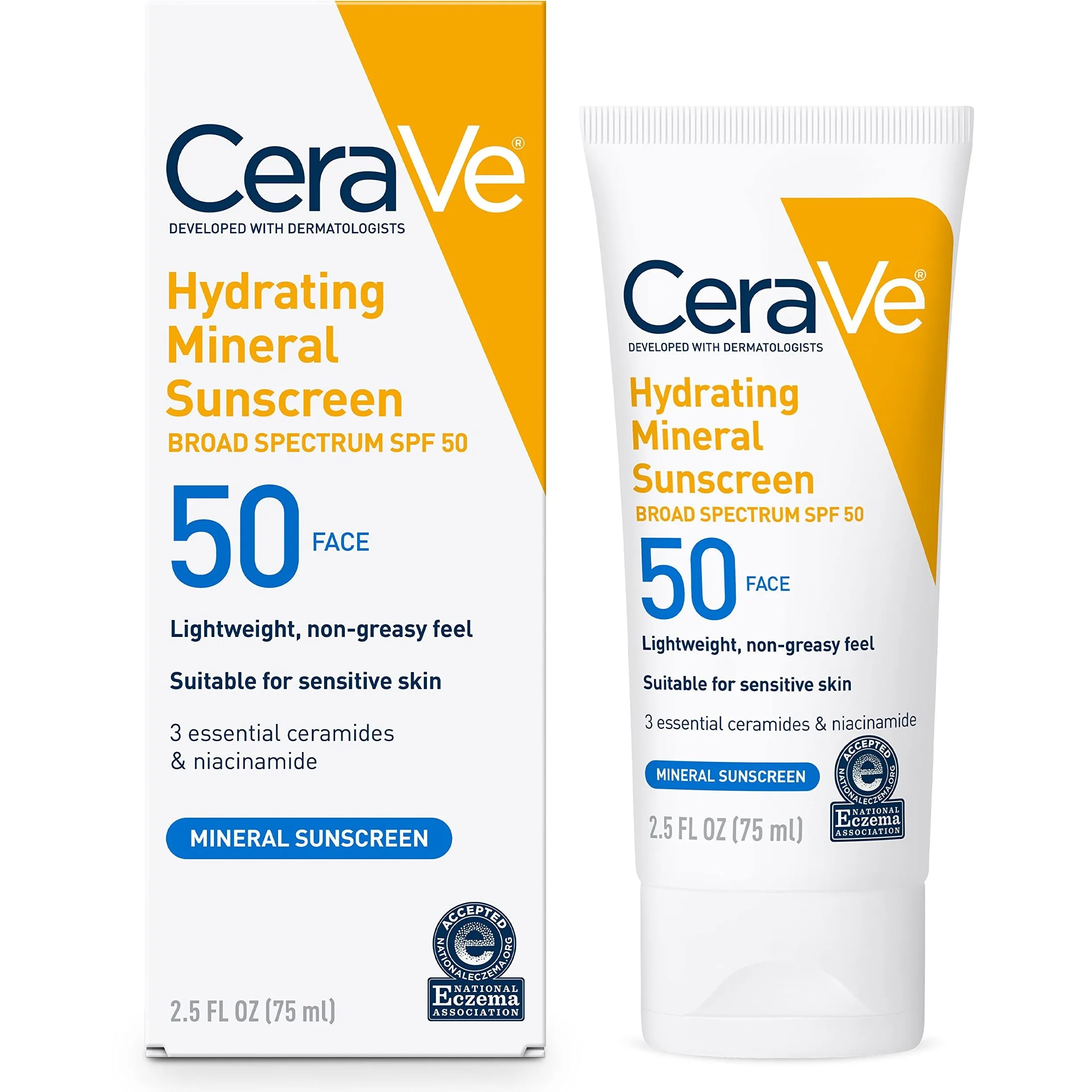 Cerave - کرم ضد آفتاب سراوی SPF50 آبرسان صورت حجم 75 میل cerave Hydrating Mineral Sunscreen Broad Spectrum SPF50 Face Cream Volume 75ml