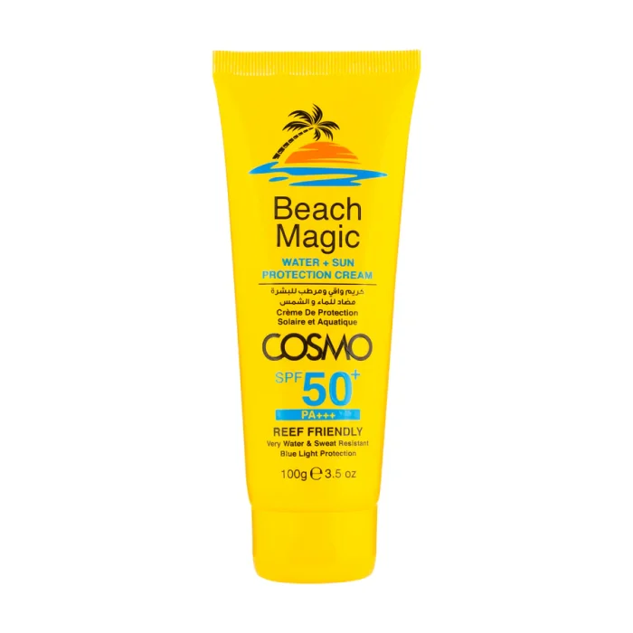 cosmo - کرم ضد آفتاب و ضد آب مخصوص ساحل +SPF50 کازمو 100 گرمی cosmo BEACH MAGIC WATER + SUN PROTECTION CREAM SPF 50