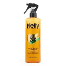 Nelly - اسپری دو فاز ترمیم کننده و تقویت کننده لاین کراتین گلد نلی پروفشنال حجم 400 میل Nelly Professional Gold 24K Keratin Two Phase Conditioner Volume 400ml