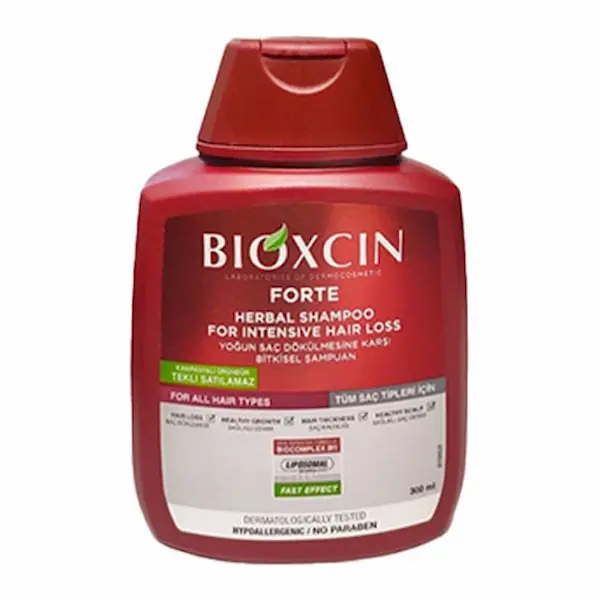 bioxcin - شامپو بیوکسین قرمز ضد ریزش فورت Fort مناسب برای تمامی موها Bioxcin herbal anti-hair loss shampoo, Fort model, 300ml
